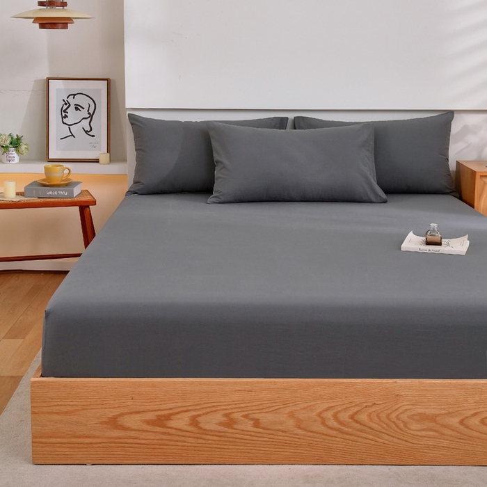 91家纺网 家纺一手货源 找家纺 春皖家纺 2026新款色织AB版水洗棉三件套四件套单品系列（单床笠-B版风格一） 素雅墨灰