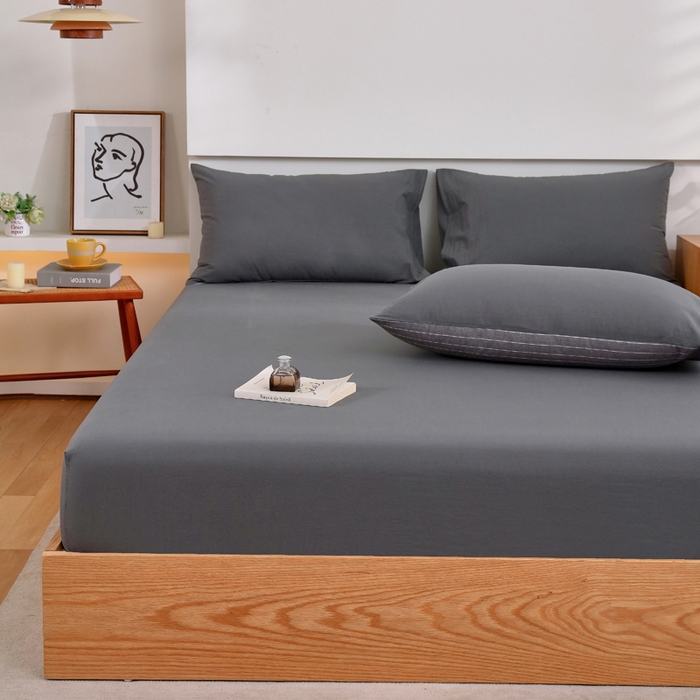 91家纺网 家纺一手货源 找家纺 春皖家纺 2026新款色织AB版水洗棉三件套四件套单品系列（单床笠-B版风格一） 素雅墨灰