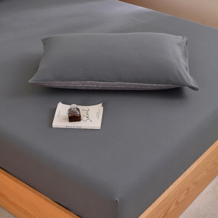 91家纺网 家纺一手货源 找家纺 春皖家纺 2026新款色织AB版水洗棉三件套四件套单品系列（单床笠-B版风格一） 素雅墨灰