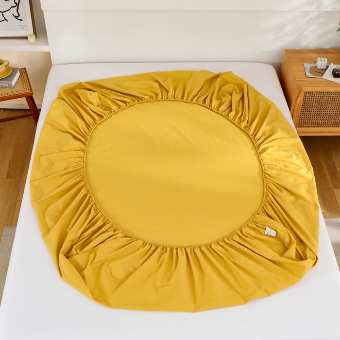 91家纺网 家纺一手货源 找家纺 春皖家纺 2026新款色织AB版水洗棉三件套四件套单品系列（单床笠-B版风格一） 素雅深黄