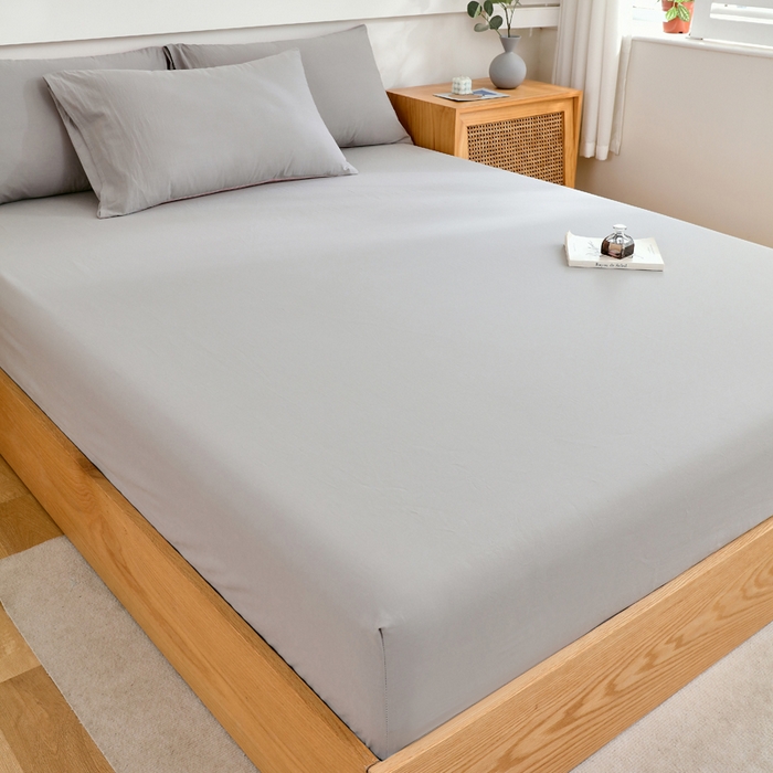 91家纺网 家纺一手货源 找家纺 春皖家纺 2026新款色织AB版水洗棉三件套四件套单品系列（单床笠-B版风格一） 素雅浅灰