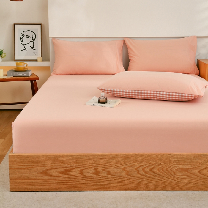 91家纺网 家纺一手货源 找家纺 春皖家纺 2026新款色织AB版水洗棉三件套四件套单品系列（单床笠-B版风格一） 素雅浅玉