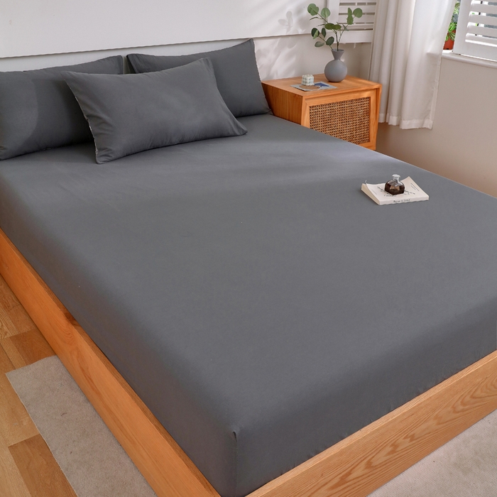 91家纺网 家纺一手货源 找家纺 春皖家纺 2026新款色织AB版水洗棉三件套四件套单品系列（单床笠-B版风格一） 素雅墨灰