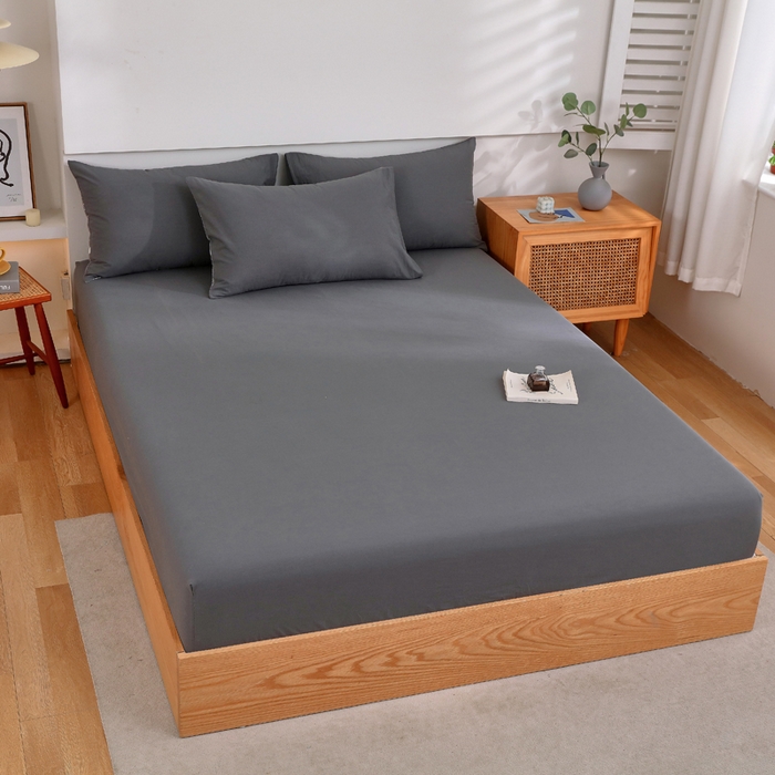 91家纺网 家纺一手货源 找家纺 春皖家纺 2026新款色织AB版水洗棉三件套四件套单品系列（单床笠-B版风格一） 素雅墨灰