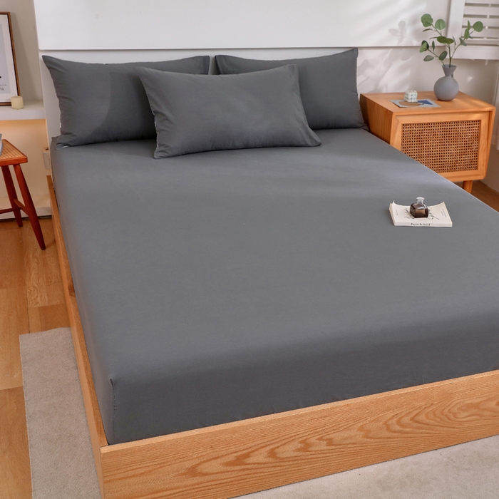 91家纺网 家纺一手货源 找家纺 春皖家纺 2026新款色织AB版水洗棉三件套四件套单品系列（单床笠-B版风格一） 素雅墨灰