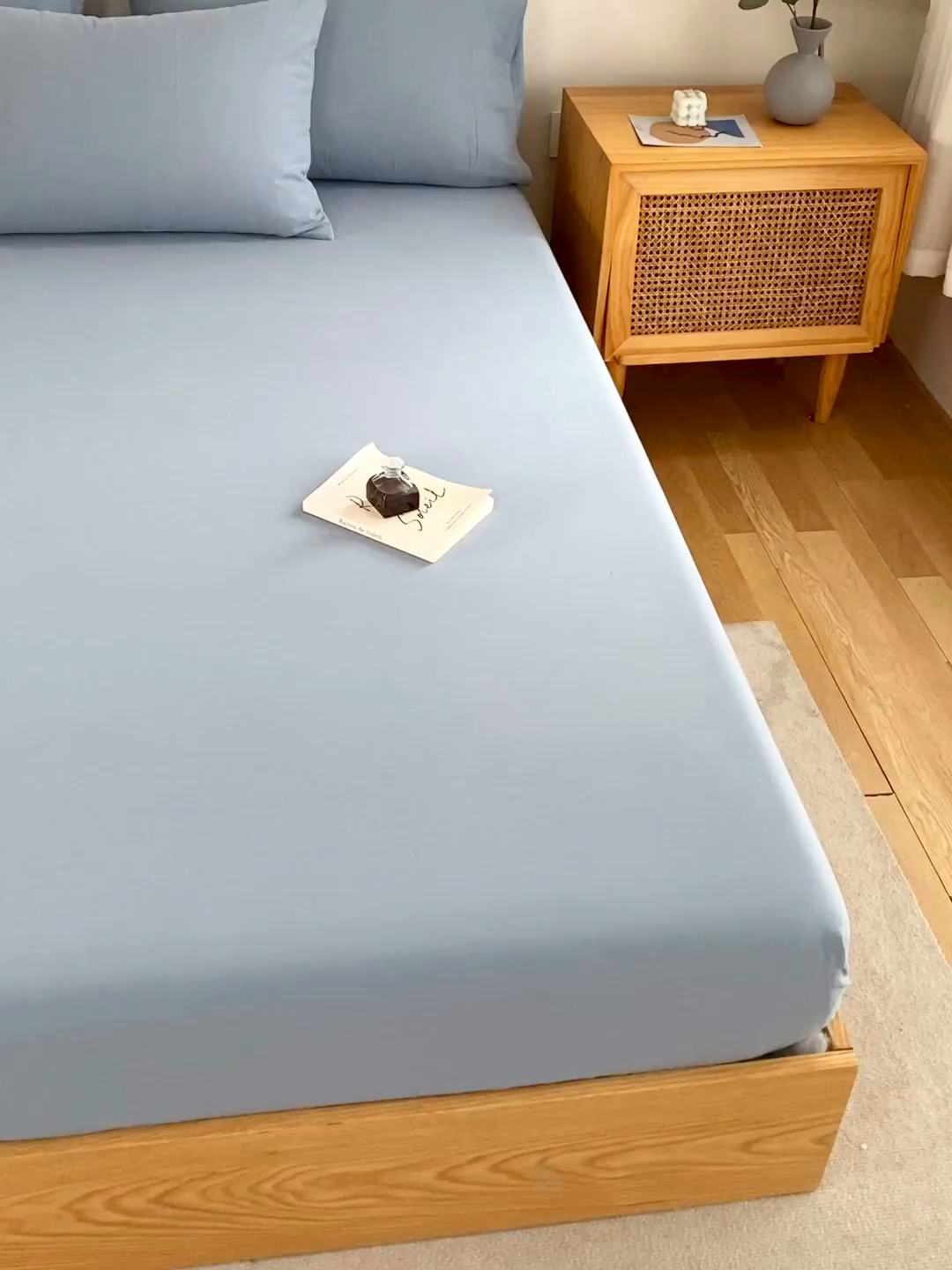 91家纺网 家纺一手货源 找家纺 春皖家纺 2026新款色织AB版水洗棉三件套四件套单品系列（单床笠-B版风格一） 素雅幻蓝