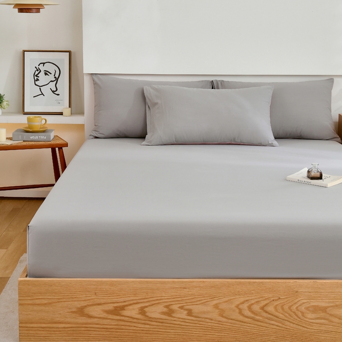 91家纺网 家纺一手货源 找家纺 春皖家纺 2026新款色织AB版水洗棉三件套四件套单品系列（单床笠-B版风格一） 素雅浅灰