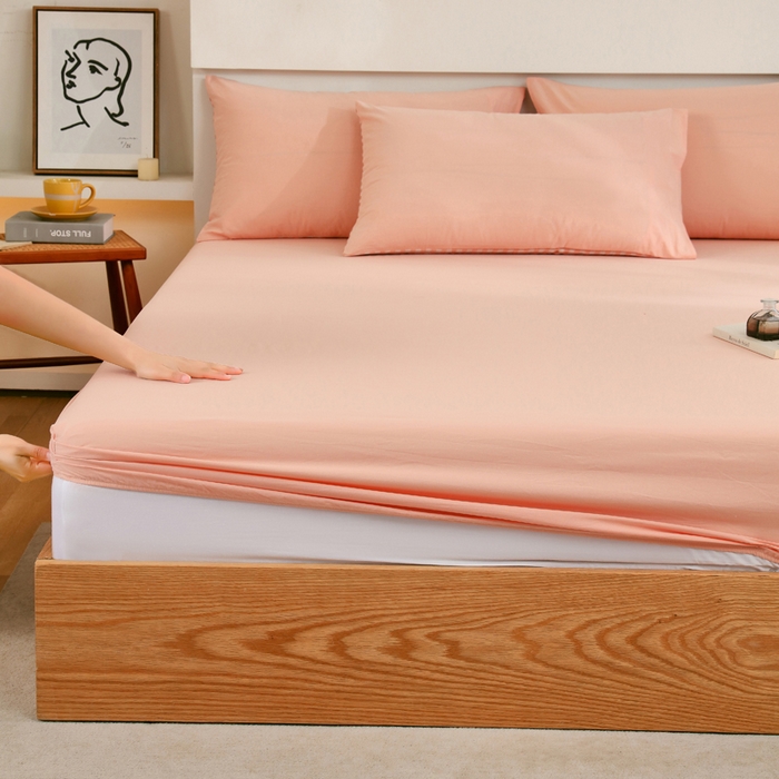 91家纺网 家纺一手货源 找家纺 春皖家纺 2026新款色织AB版水洗棉三件套四件套单品系列（单床笠-B版风格一） 素雅浅玉