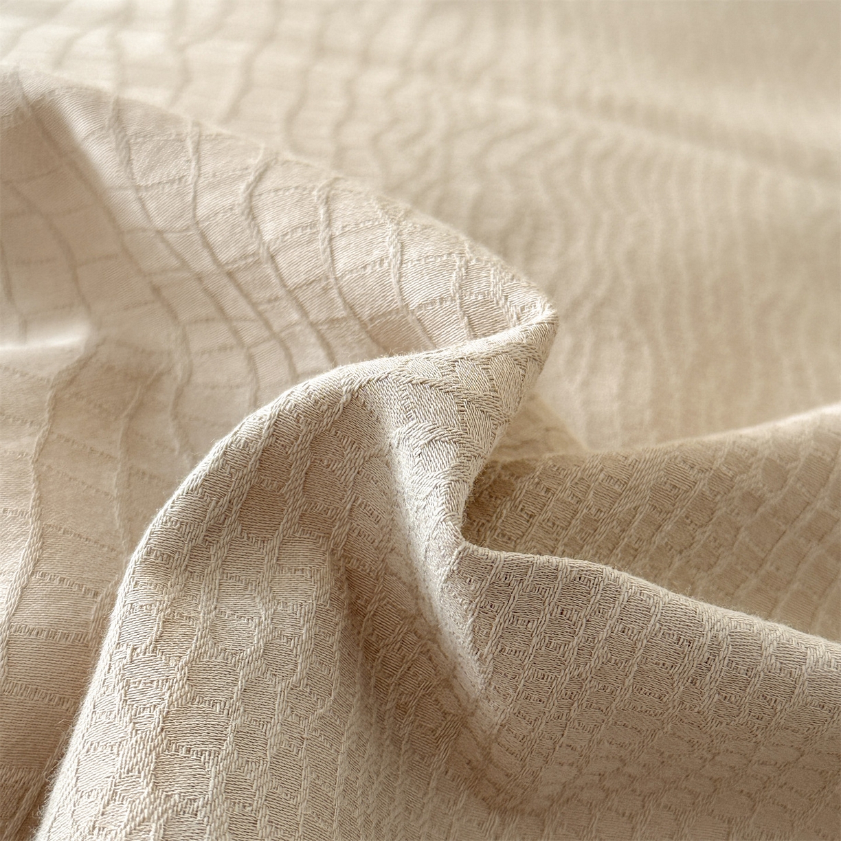 91家纺网 家纺一手货源 找家纺 恒爱家纺 2026春夏新款全棉纯棉提花四件套 鳄鱼纹-卡其