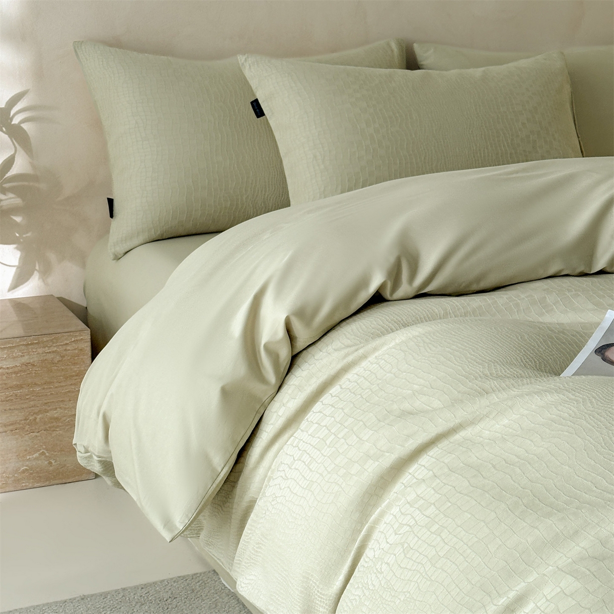 91家纺网 家纺一手货源 找家纺 恒爱家纺 2026春夏新款全棉纯棉提花四件套 鳄鱼纹-绿