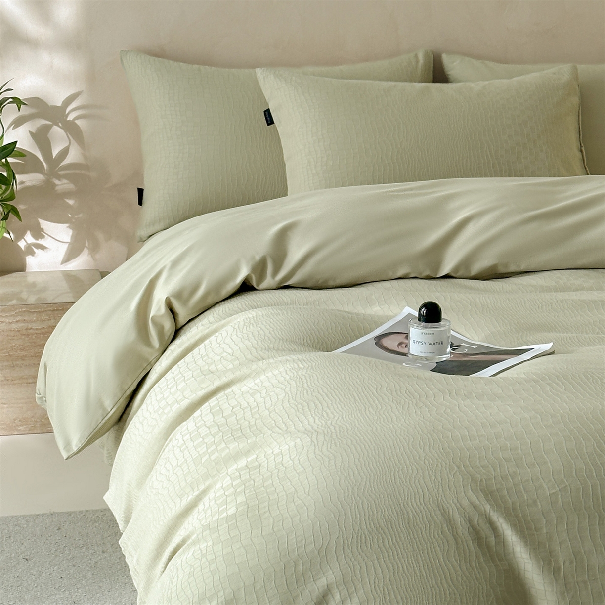 91家纺网 家纺一手货源 找家纺 恒爱家纺 2026春夏新款全棉纯棉提花四件套 鳄鱼纹-绿