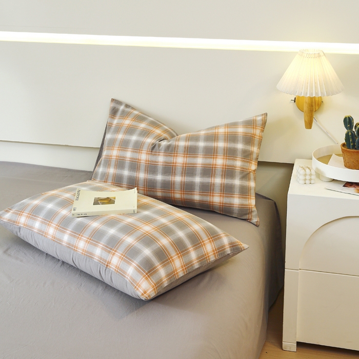 91家纺网 家纺一手货源 找家纺 春皖家纺 2026新款色织AB版水洗棉三件套四件套单品系列（单枕套风格一） 栗木-咖格