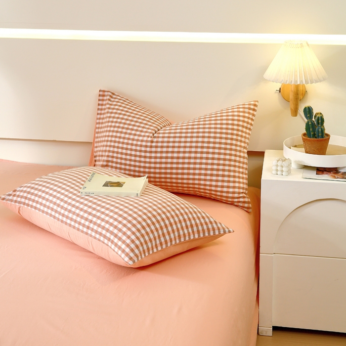 91家纺网 家纺一手货源 找家纺 春皖家纺 2026新款色织AB版水洗棉三件套四件套单品系列（单枕套风格一） 素雅-玉格