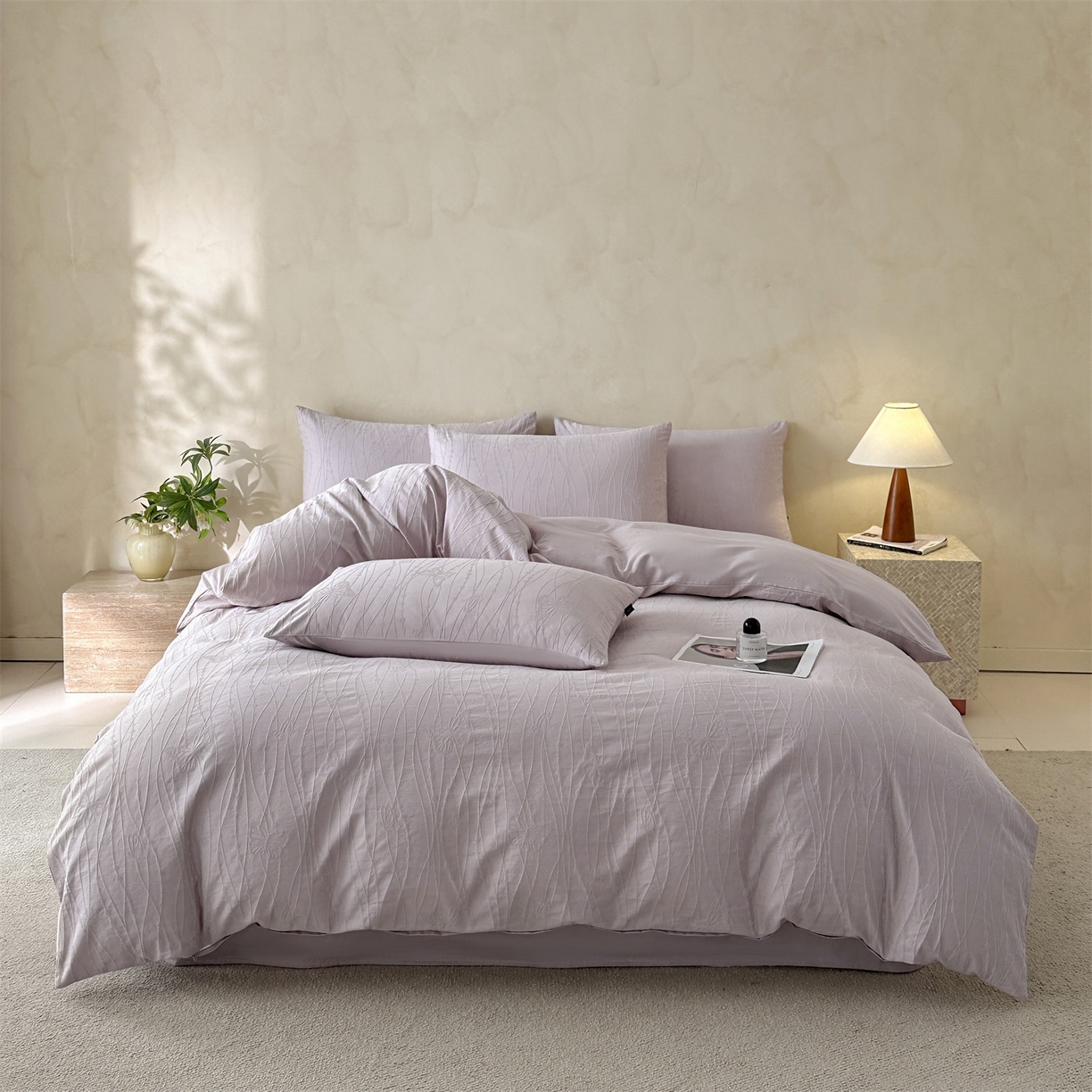 91家纺网 家纺一手货源 找家纺 恒爱家纺 2026春夏新款全棉纯棉提花四件套 千丝蝴蝶-紫