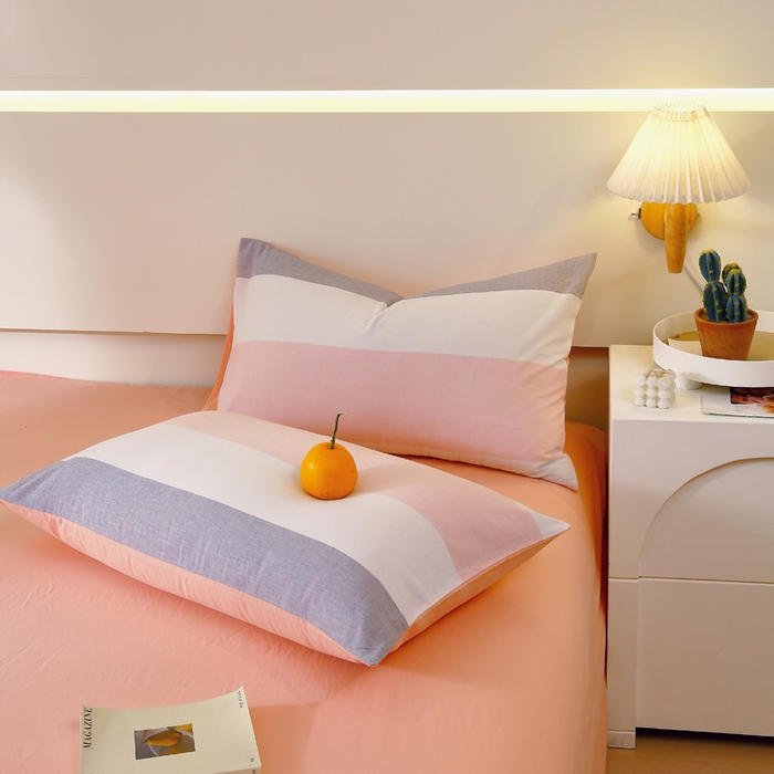 春皖家纺 2026新款色织AB版水洗棉三件套四件套单品系列（单枕套风格一） 素雅-灰白条