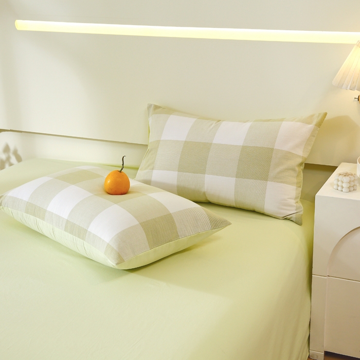 春皖家纺 2026新款色织AB版水洗棉三件套四件套单品系列（单枕套风格一） 素雅-芳绿