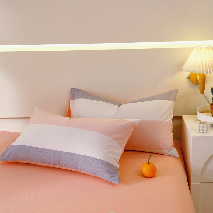 91家纺网 家纺一手货源 找家纺 春皖家纺 2026新款色织AB版水洗棉三件套四件套单品系列（单枕套风格一） 素雅-灰白条