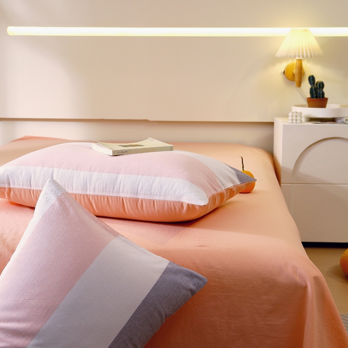 91家纺网 家纺一手货源 找家纺 春皖家纺 2026新款色织AB版水洗棉三件套四件套单品系列（单枕套风格一） 素雅-灰白条