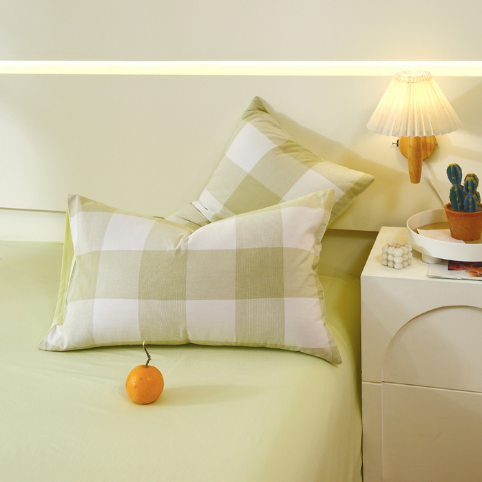 91家纺网 家纺一手货源 找家纺 春皖家纺 2026新款色织AB版水洗棉三件套四件套单品系列（单枕套风格一） 素雅-芳绿