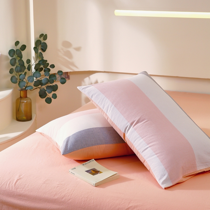 91家纺网 家纺一手货源 找家纺 春皖家纺 2026新款色织AB版水洗棉三件套四件套单品系列（单枕套风格一） 素雅-灰白条