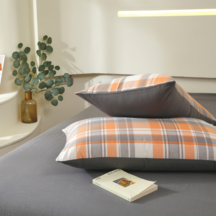 91家纺网 家纺一手货源 找家纺 春皖家纺 2026新款色织AB版水洗棉三件套四件套单品系列（单枕套风格一） 素雅-莱恩