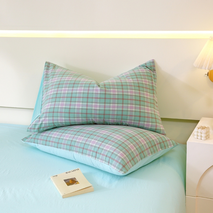 91家纺网 家纺一手货源 找家纺 春皖家纺 2026新款色织AB版水洗棉三件套四件套单品系列（单枕套风格一） 素雅-情调