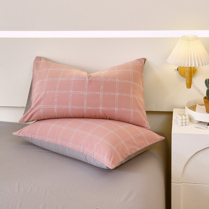 91家纺网 家纺一手货源 找家纺 春皖家纺 2026新款色织AB版水洗棉三件套四件套单品系列（单枕套风格一） 素雅-韵粉