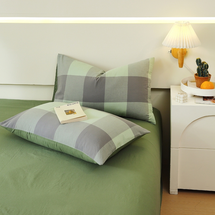 春皖家纺 2026新款色织AB版水洗棉三件套四件套单品系列（单枕套风格一） 素雅-清格