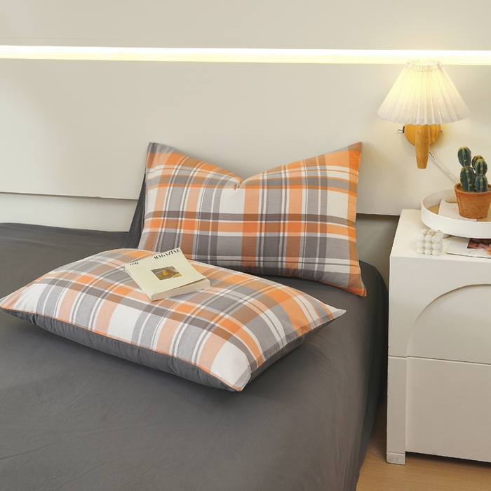 春皖家纺 2026新款色织AB版水洗棉三件套四件套单品系列（单枕套风格一） 素雅-莱恩