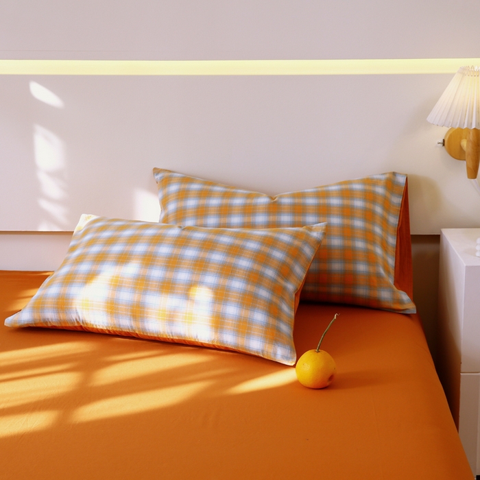 91家纺网 家纺一手货源 找家纺 春皖家纺 2026新款色织AB版水洗棉三件套四件套单品系列（单枕套风格一） 素雅-沐夏