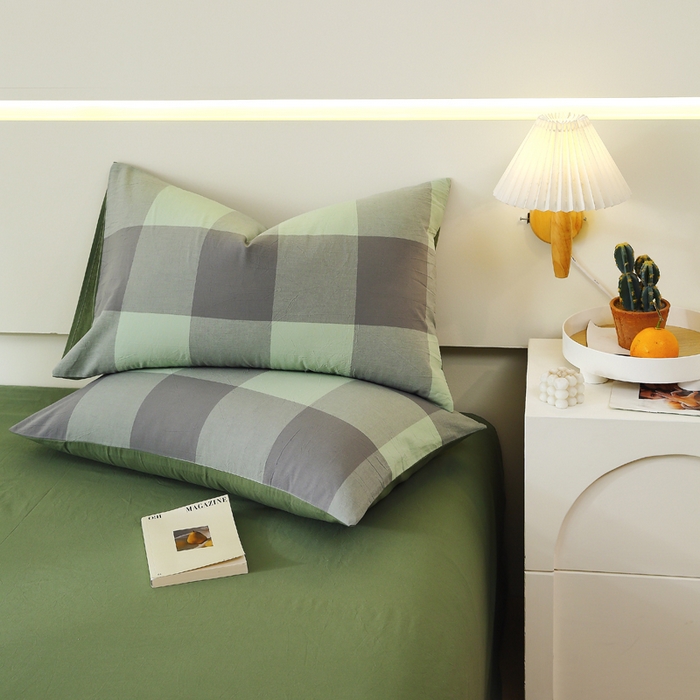 91家纺网 家纺一手货源 找家纺 春皖家纺 2026新款色织AB版水洗棉三件套四件套单品系列（单枕套风格一） 素雅-清格