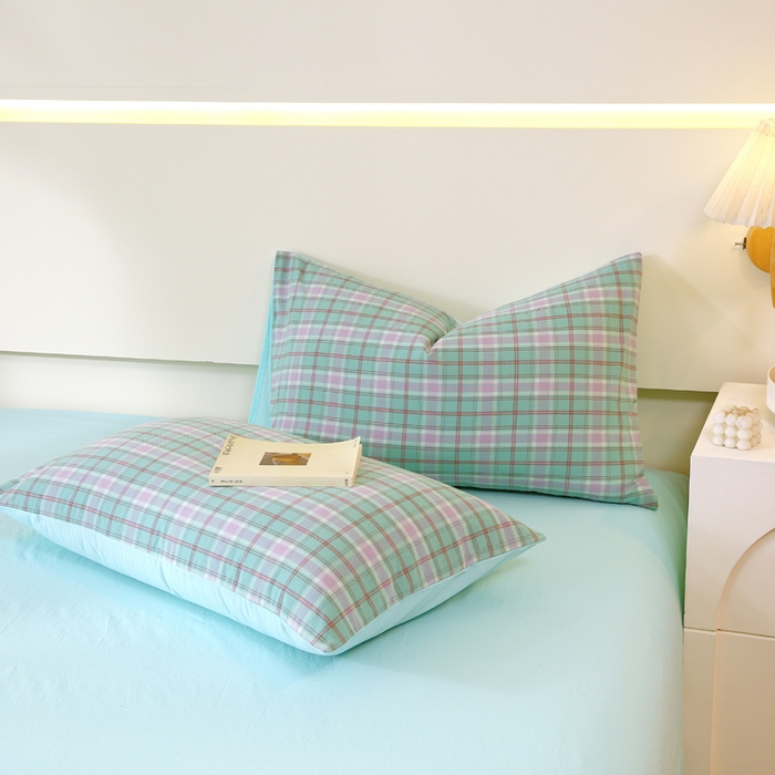 91家纺网 家纺一手货源 找家纺 春皖家纺 2026新款色织AB版水洗棉三件套四件套单品系列（单枕套风格一） 素雅-情调