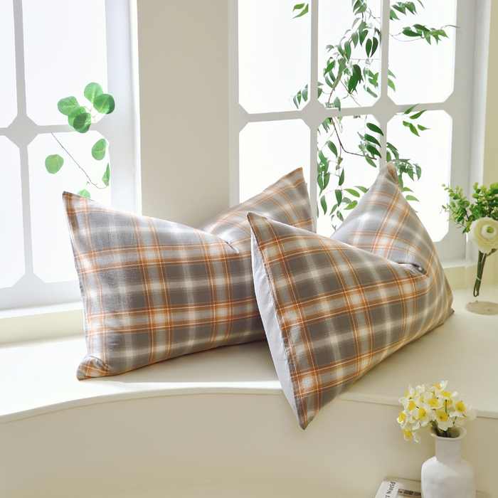 91家纺网 家纺一手货源 找家纺 春皖家纺 2026新款色织AB版水洗棉三件套四件套单品系列（单枕套风格一） 栗木-咖格