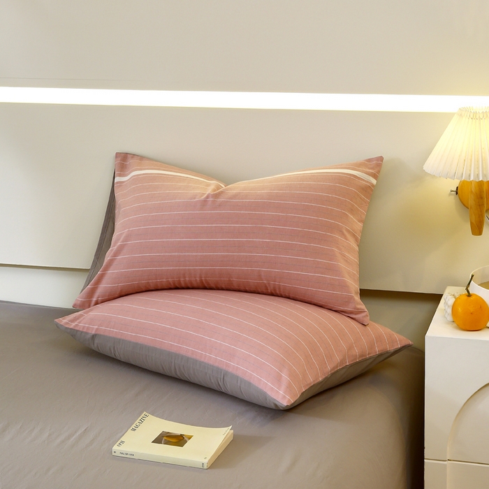 91家纺网 家纺一手货源 找家纺 春皖家纺 2026新款色织AB版水洗棉三件套四件套单品系列（单枕套风格一） 素雅-蔻粉