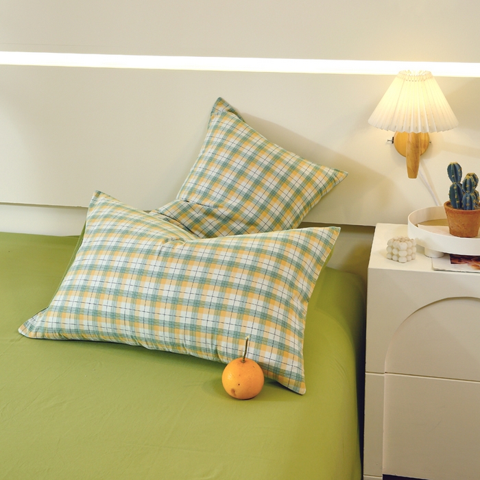 91家纺网 家纺一手货源 找家纺 春皖家纺 2026新款色织AB版水洗棉三件套四件套单品系列（单枕套风格一） 栗木-芒格