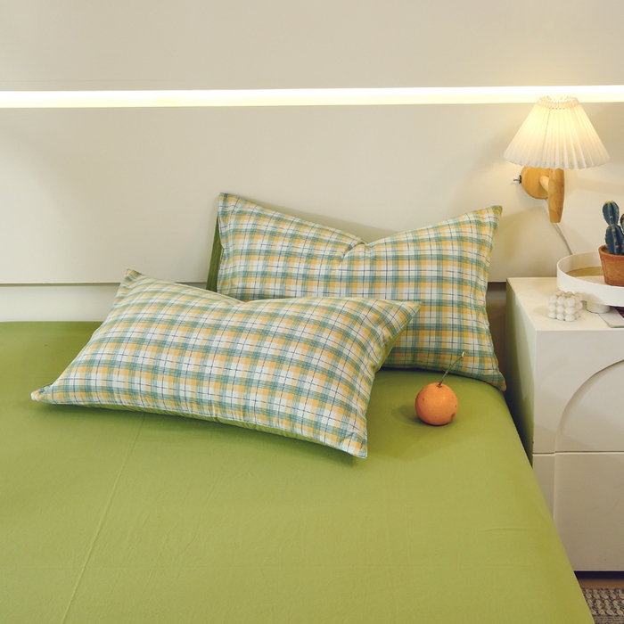 91家纺网 家纺一手货源 找家纺 春皖家纺 2026新款色织AB版水洗棉三件套四件套单品系列（单枕套风格一） 栗木-芒格