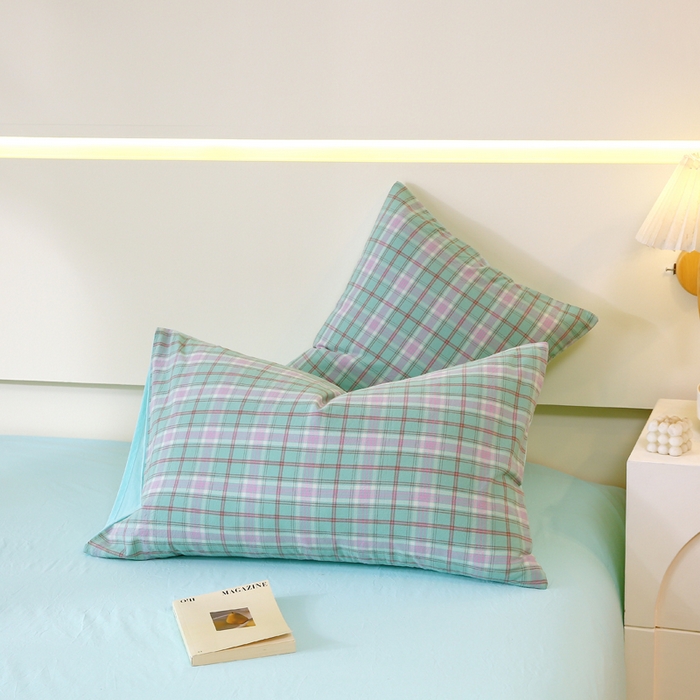 91家纺网 家纺一手货源 找家纺 春皖家纺 2026新款色织AB版水洗棉三件套四件套单品系列（单枕套风格一） 素雅-情调