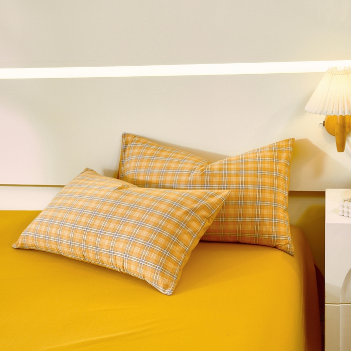 91家纺网 家纺一手货源 找家纺 春皖家纺 2026新款色织AB版水洗棉三件套四件套单品系列（单枕套风格一） 素雅-黄条