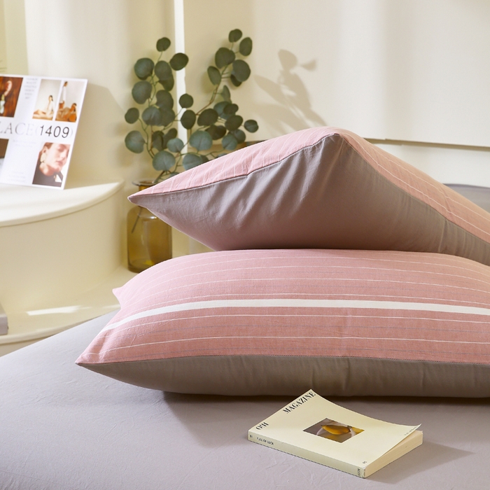 91家纺网 家纺一手货源 找家纺 春皖家纺 2026新款色织AB版水洗棉三件套四件套单品系列（单枕套风格一） 素雅-蔻粉