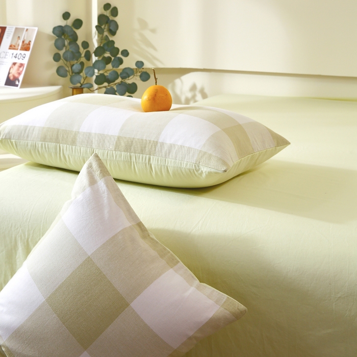 91家纺网 家纺一手货源 找家纺 春皖家纺 2026新款色织AB版水洗棉三件套四件套单品系列（单枕套风格一） 素雅-芳绿
