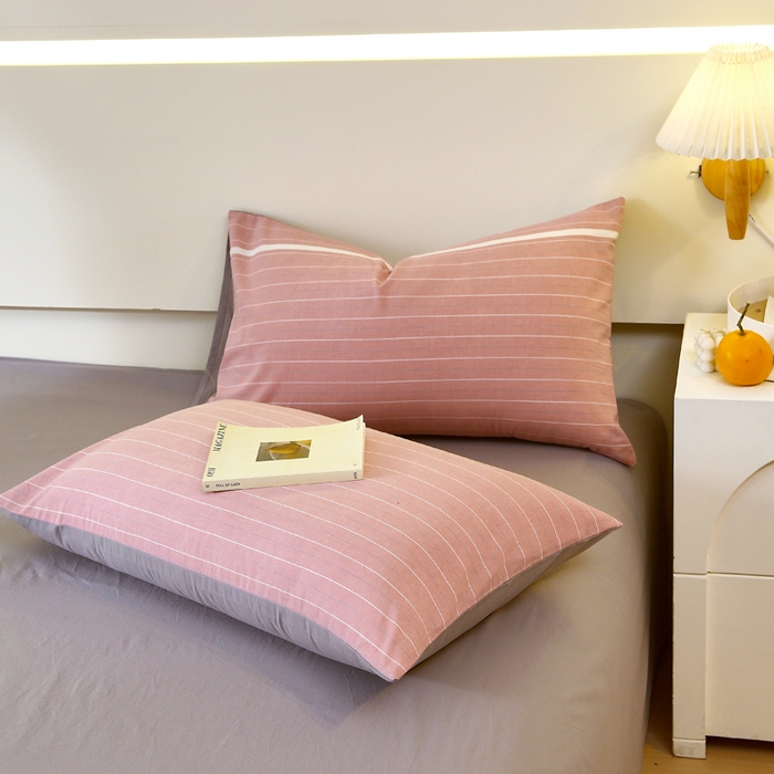 91家纺网 家纺一手货源 找家纺 春皖家纺 2026新款色织AB版水洗棉三件套四件套单品系列（单枕套风格一） 素雅-蔻粉