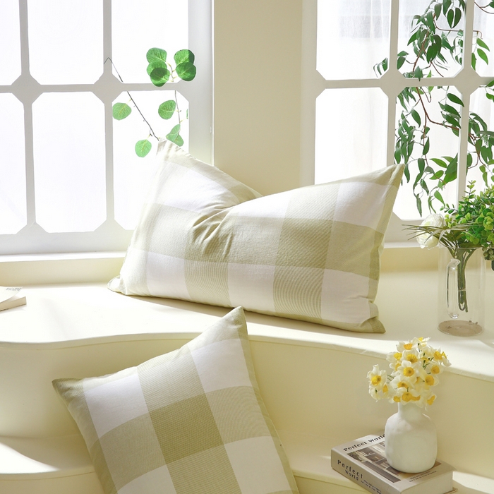 91家纺网 家纺一手货源 找家纺 春皖家纺 2026新款色织AB版水洗棉三件套四件套单品系列（单枕套风格一） 素雅-芳绿