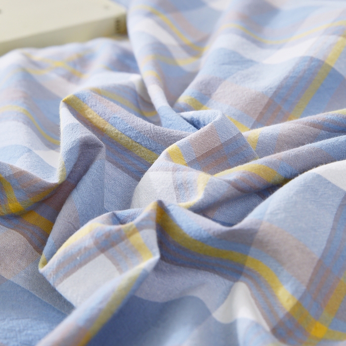 91家纺网 家纺一手货源 找家纺 春皖家纺 2026新款色织AB版水洗棉三件套四件套单品系列（单枕套风格一） 素雅-蓝格