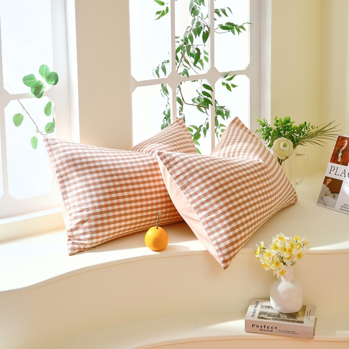 91家纺网 家纺一手货源 找家纺 春皖家纺 2026新款色织AB版水洗棉三件套四件套单品系列（单枕套风格一） 素雅-玉格