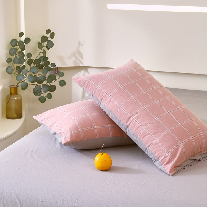 91家纺网 家纺一手货源 找家纺 春皖家纺 2026新款色织AB版水洗棉三件套四件套单品系列（单枕套风格一） 素雅-韵粉