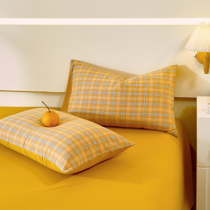 春皖家纺 2026新款色织AB版水洗棉三件套四件套单品系列（单枕套风格一） 素雅-黄条