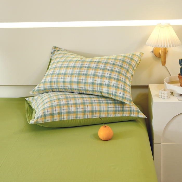 91家纺网 家纺一手货源 找家纺 春皖家纺 2026新款色织AB版水洗棉三件套四件套单品系列（单枕套风格一） 栗木-芒格