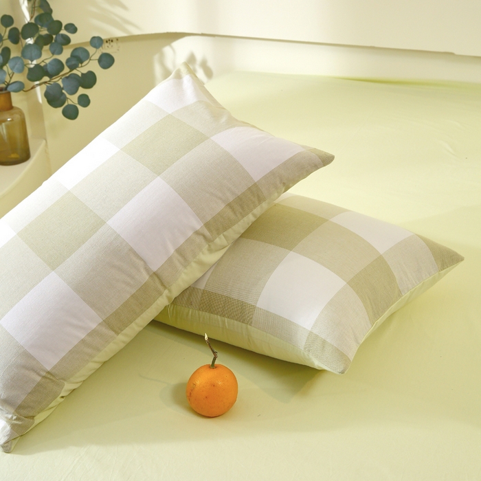 91家纺网 家纺一手货源 找家纺 春皖家纺 2026新款色织AB版水洗棉三件套四件套单品系列（单枕套风格一） 素雅-芳绿