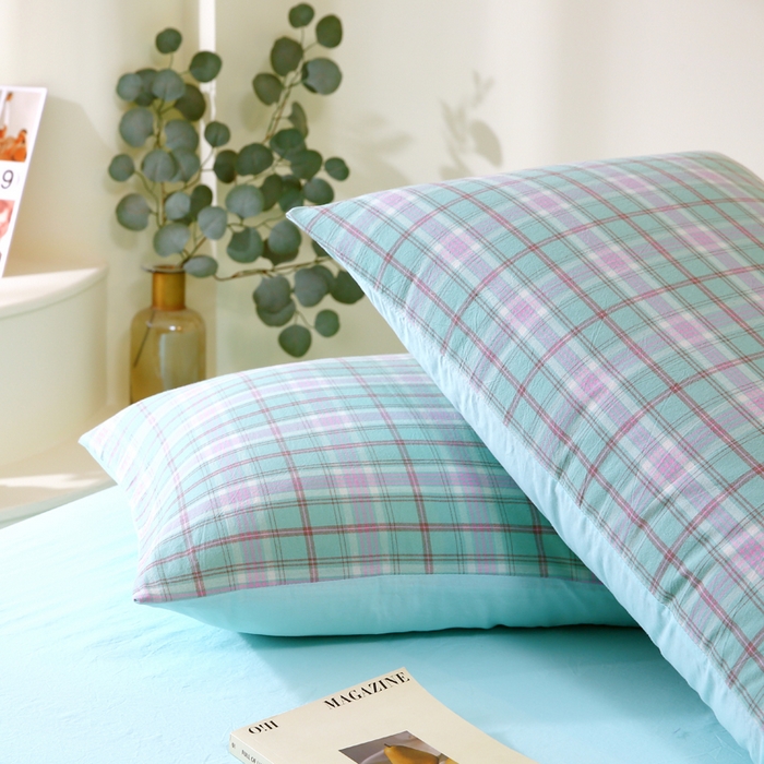 91家纺网 家纺一手货源 找家纺 春皖家纺 2026新款色织AB版水洗棉三件套四件套单品系列（单枕套风格一） 素雅-情调