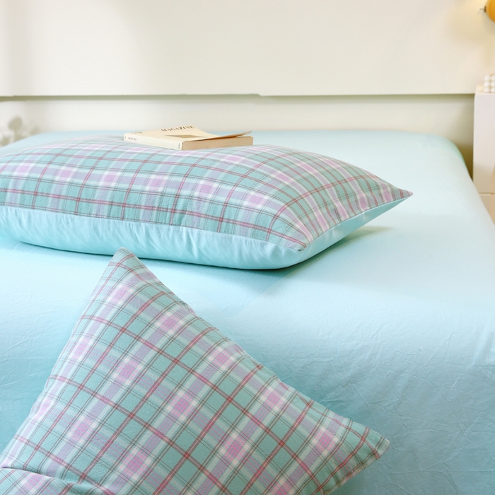 91家纺网 家纺一手货源 找家纺 春皖家纺 2026新款色织AB版水洗棉三件套四件套单品系列（单枕套风格一） 素雅-情调